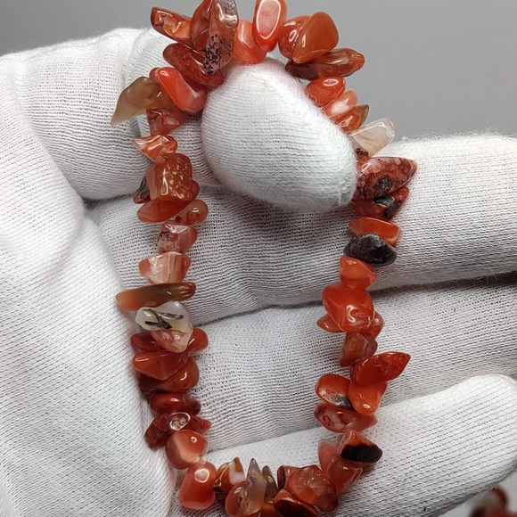 Carnelian Stretch Bracelet 5-8mm chip natural stone includes felt pouch-CB08 - Picture 4 of 10